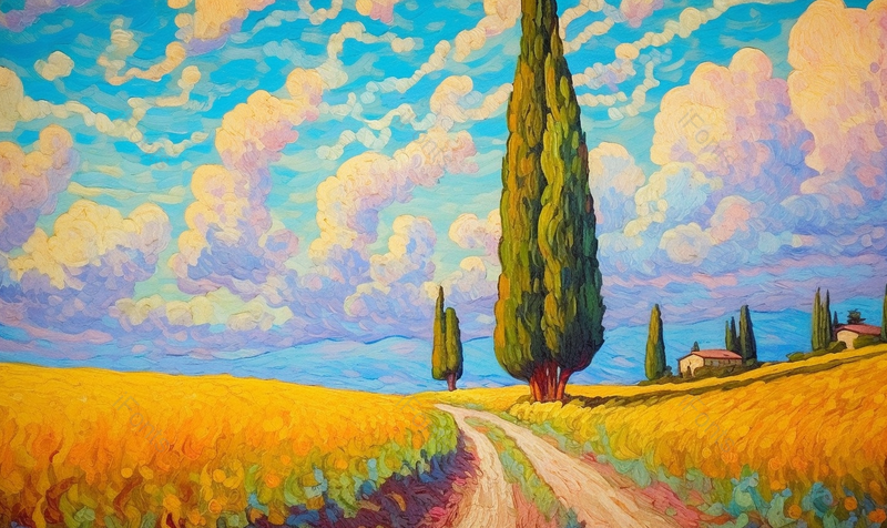 抽象卡通大树天空风景油画,插画/手绘图,插画/手绘图库,插画/手绘图下载,插画/手绘